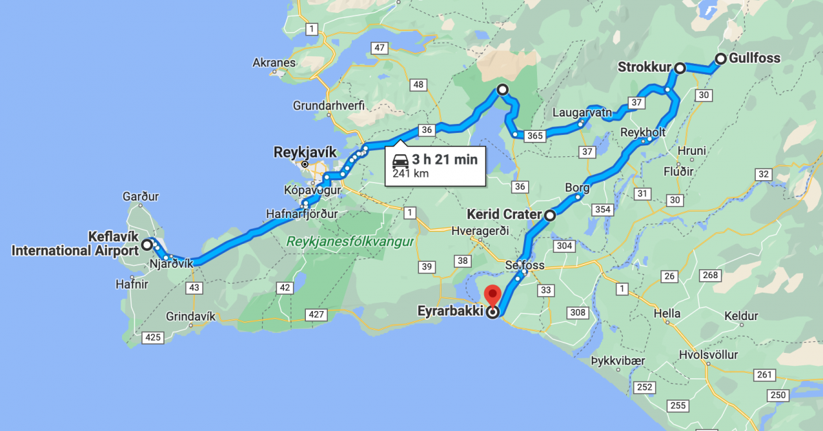 Mapa Islandu 1. den