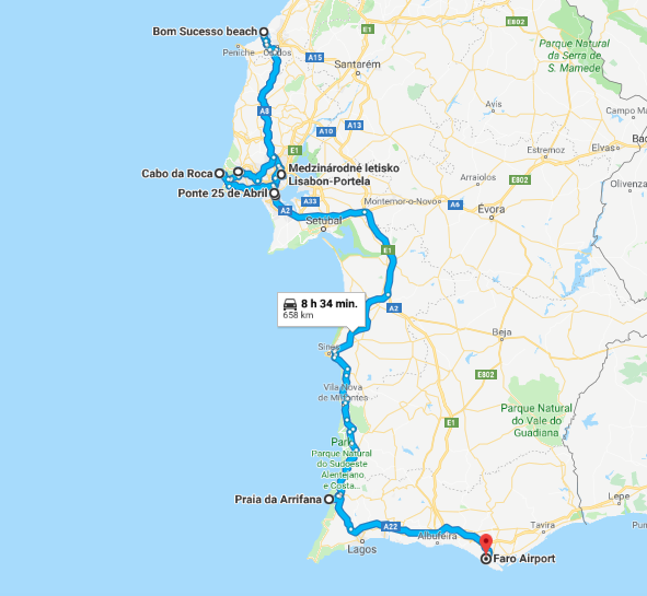 Mapa cesty po Portugalsku